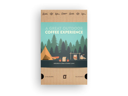 Kaffee-Präsentkorb mit Outdoor-Camping-Motiv und Kaffeebohnen für Kaffeeliebhaber
