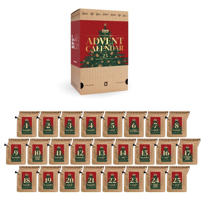 Kaffeebeutel und Süßigkeiten in der Adventskalender-Box